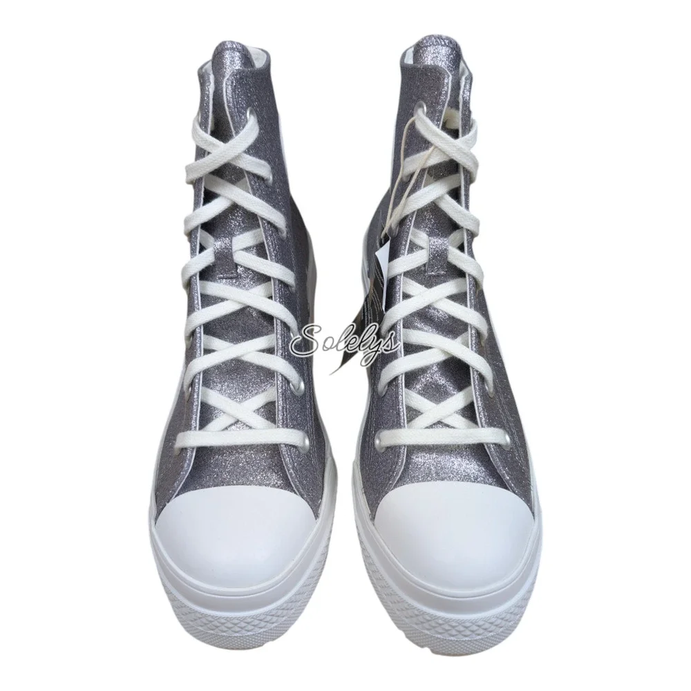 Converse Chuck 70 De Luxe Heel Platform Gunmetal Silver Glitter Sneaker Boot 9.5